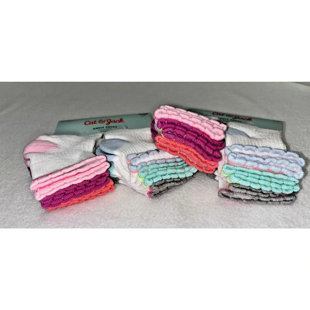 Cat & Jack Ankle Socks Size 12-24 Months Girls Lot of 12 Pair New with Tags